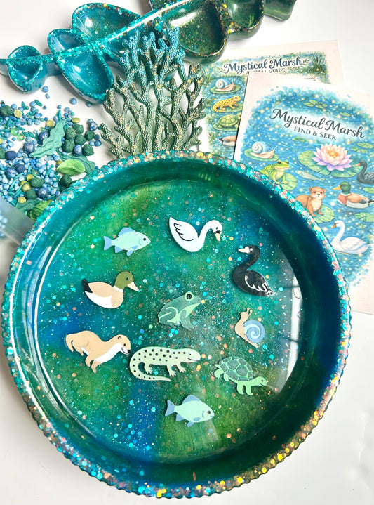 Mystical Marsh Find & Seek Sensory Kit – Kids Water Play Bowl with Animals, Nature Sensory Bin, Montessori Activity