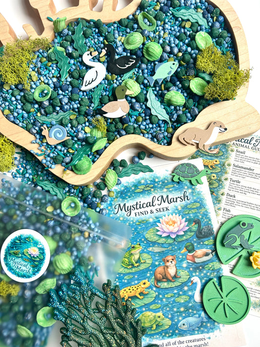 Mystical Marsh Sensory Bin in a Bag – Kids Nature Sensory Kit, Pond Filler, 3D Animal Toys, Montessori Find & Seek Activity